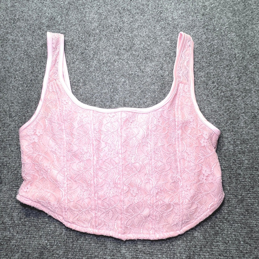 Beverly and Beck Pink Floral Lace Corset Crop Top Medium TW30118